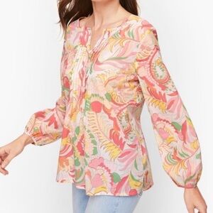 Talbots split neck pintuck floral top